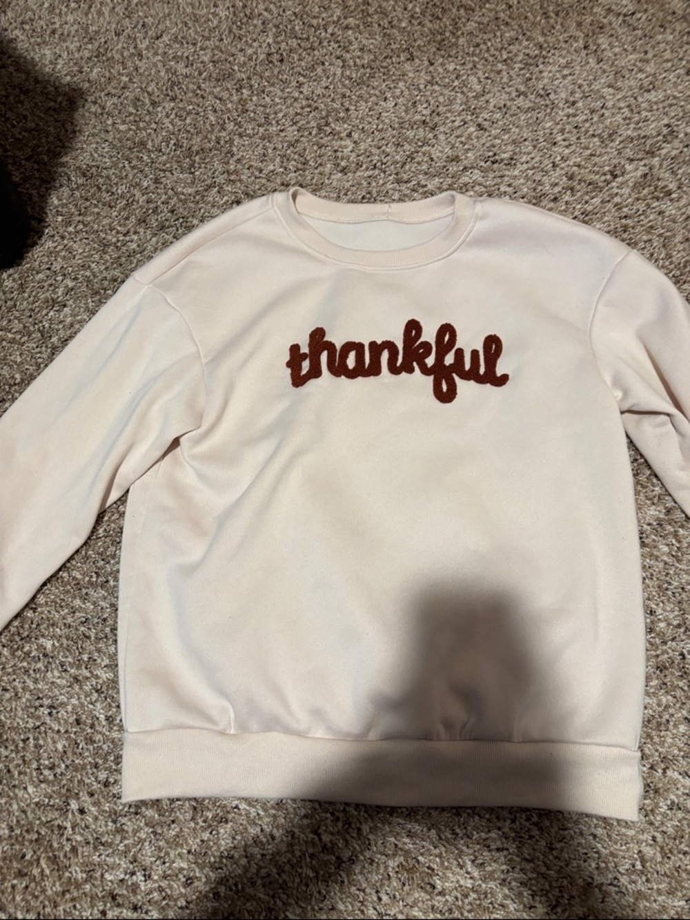 Thankful Embroidered Crewneck Sweatshirt - Light Pink with Brown Script